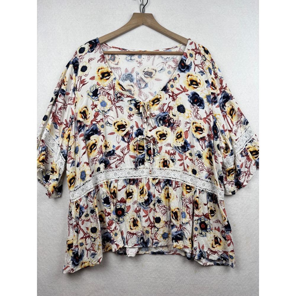 Maurices Floral Babydoll Top‎ Womens 3X Rayon Cottagecore Boho